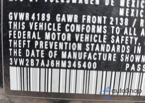 2017 Volkswagen Jetta 1.4T S из США, поврежденный, VIN 3VW2B7AJ6HM345400